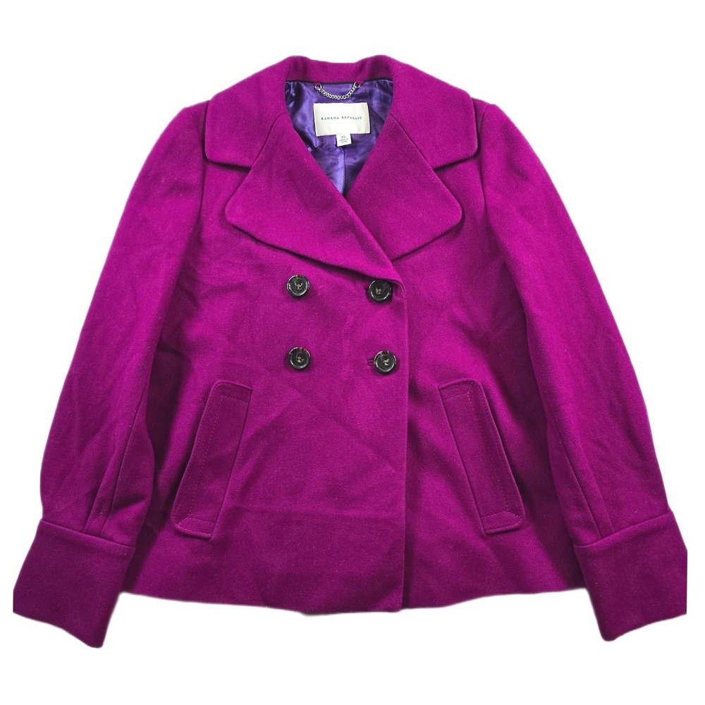 Banana Republic Wool Peacoat Womens XS Magenta Purple Double Breasted Coat